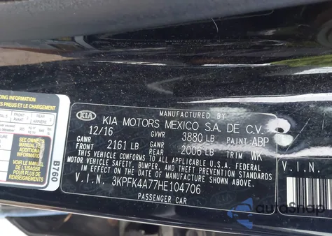 2017 Kia Forte Lx from USA, damaged, VIN 3KPFK4A77HE104706